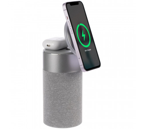 Колонка c беспроводной зарядкой и подсветкой Charge House, серая